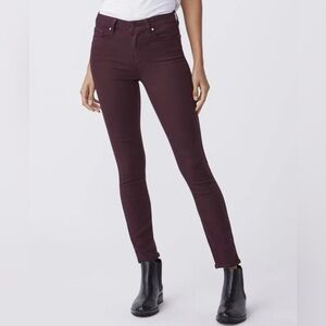 New - Paige Hoxton Burgundy Dust Luxe Coating Mid-Rise Ankle Jean - Size 28